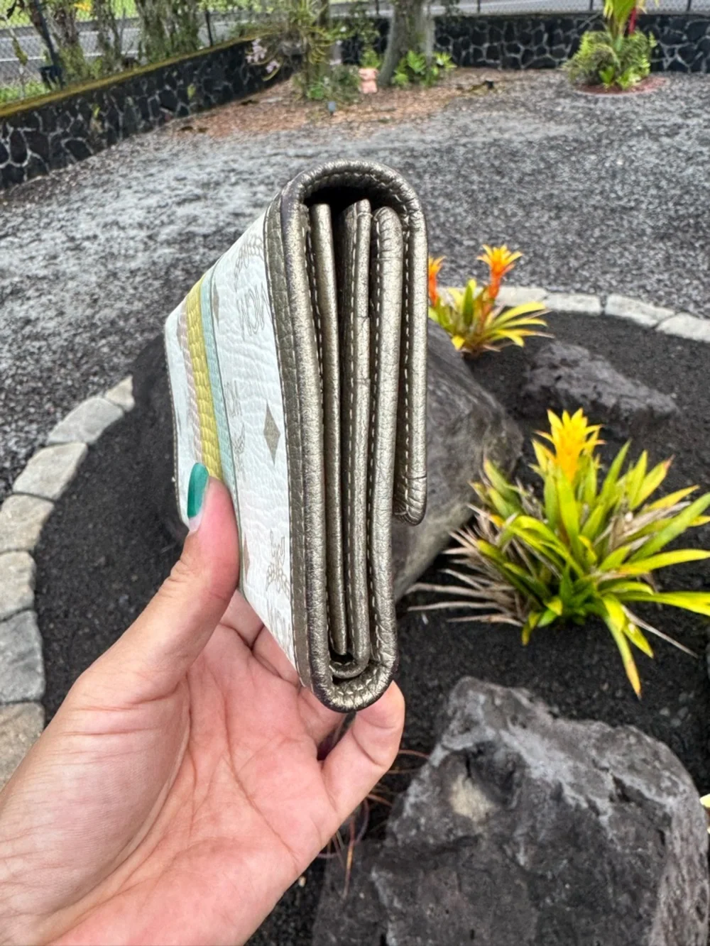 MCM Visetos Stripe Continental Wallet Cream Multicolor Leather Logo Long Wallet